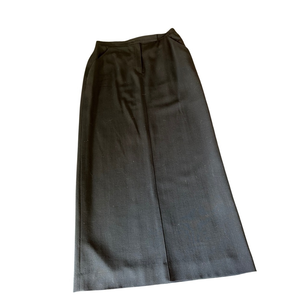 Jones New York Maxi Skirt Black 100% Worsted Wool High Waist Back Slit USA Made